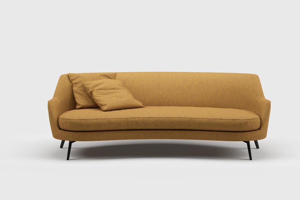 curved gold sofa 3D rendered model with digital fabric twin