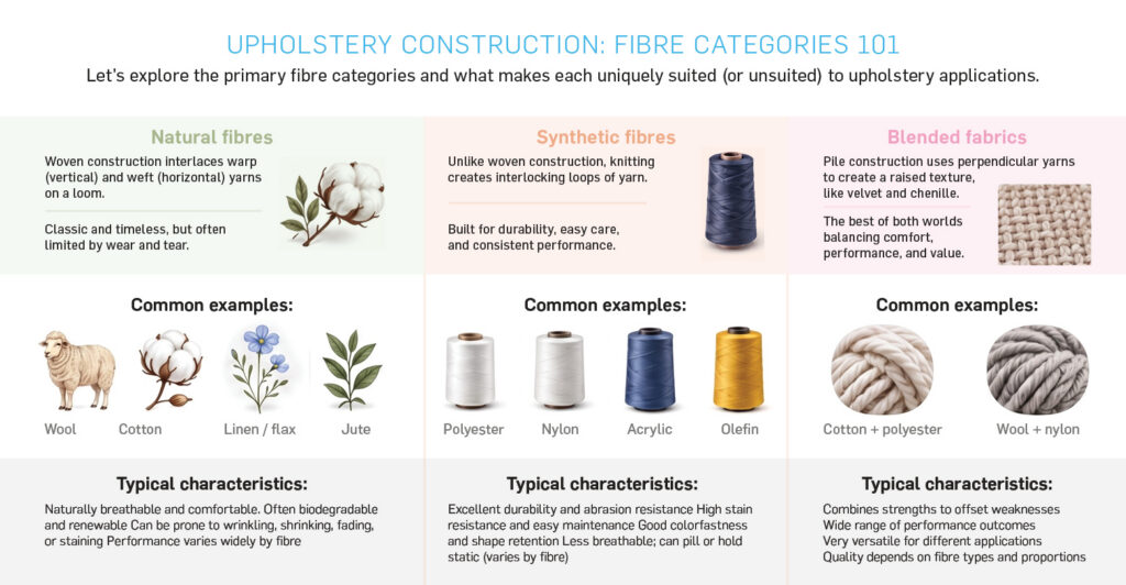 Upholstery construction fibre categories