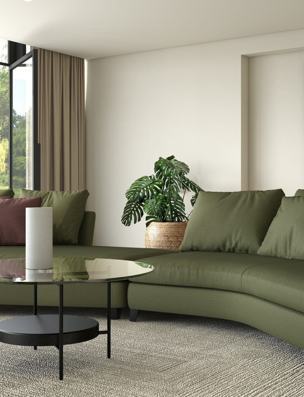 Curved sectional sofa with easy clean performance upholstery