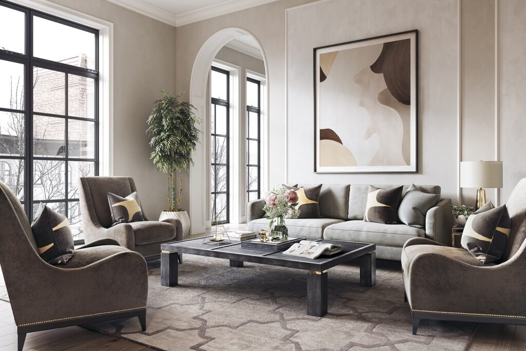 photorealistic rendering of a luxurious living room interior_melton