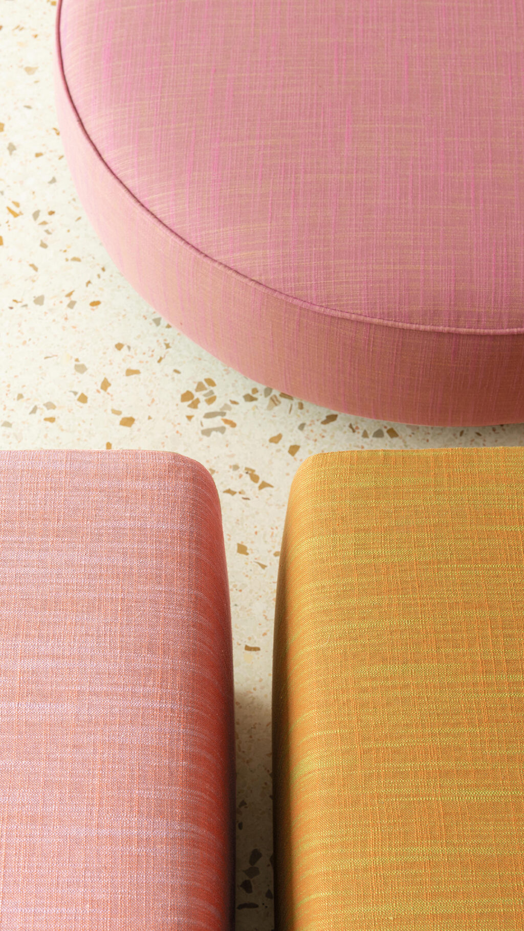 poufs in textured upholstery with delicious sweet colours