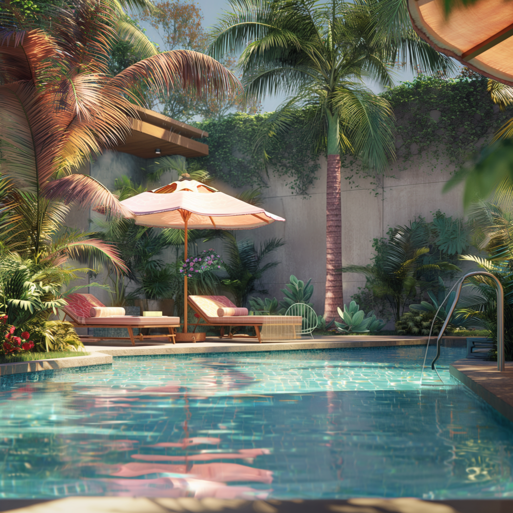 Tropical poolside scene