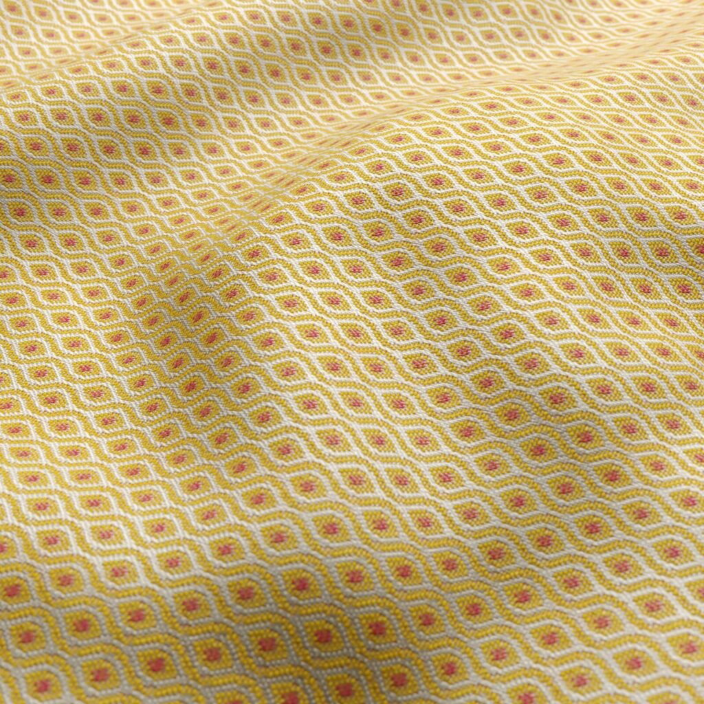 yellow peacock motif geometric upholstery